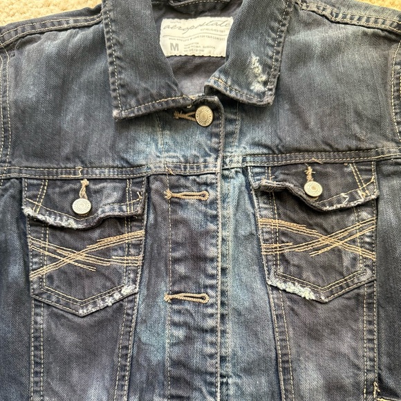 Aeropostale Rhinestone Star Patched Reworked Distressed Blue Black Denim Jacket - Picture 10 of 11